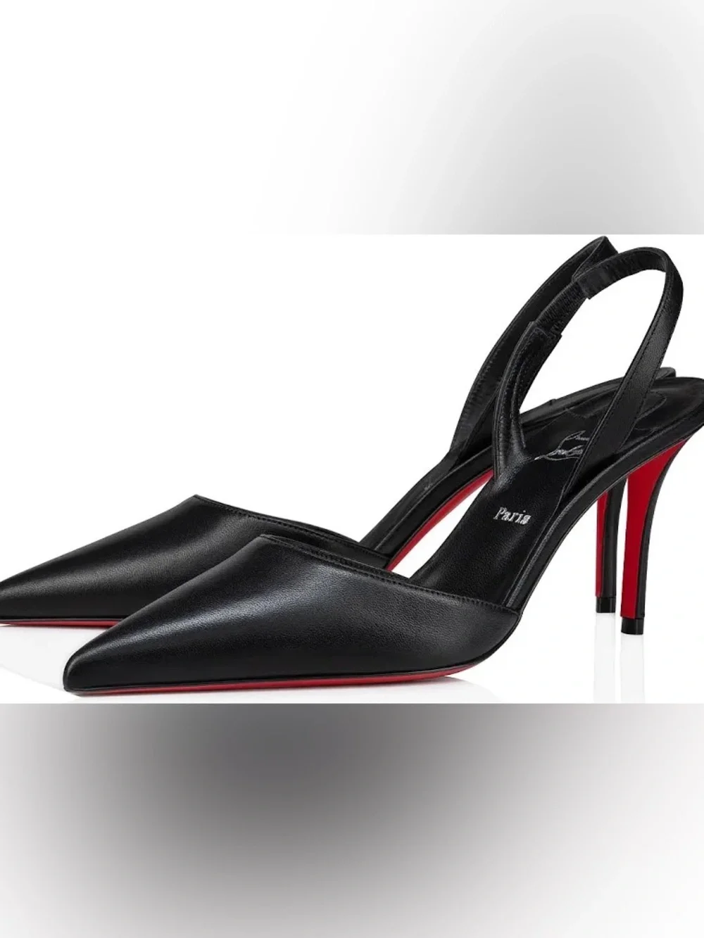 Christian Louboutin apostropha Black Leather Pointed Slingback Pumps